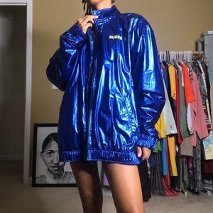 Guess metallic blue zip up jacket.